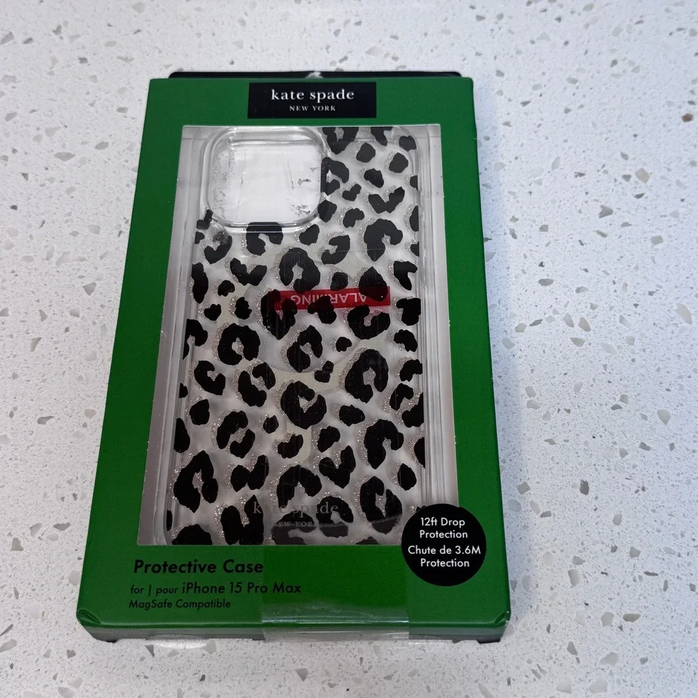 Kate Spade for iPhone 15 Pro Max Case Leopard Print Glitter MagSafe Case